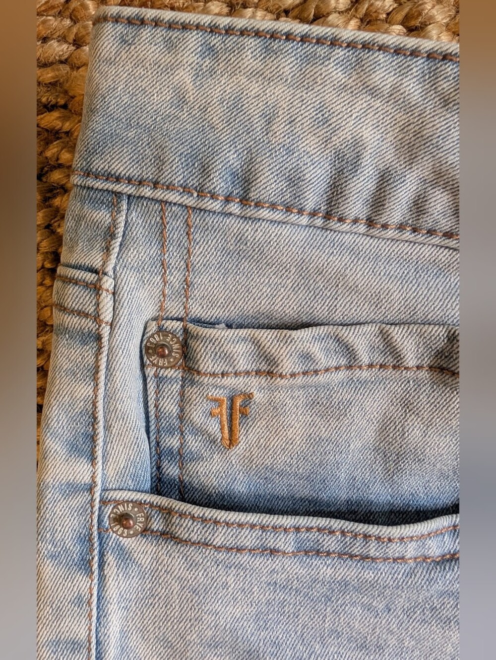 Frye Light Wash Straight Leg Jeans with Embroidered Logo